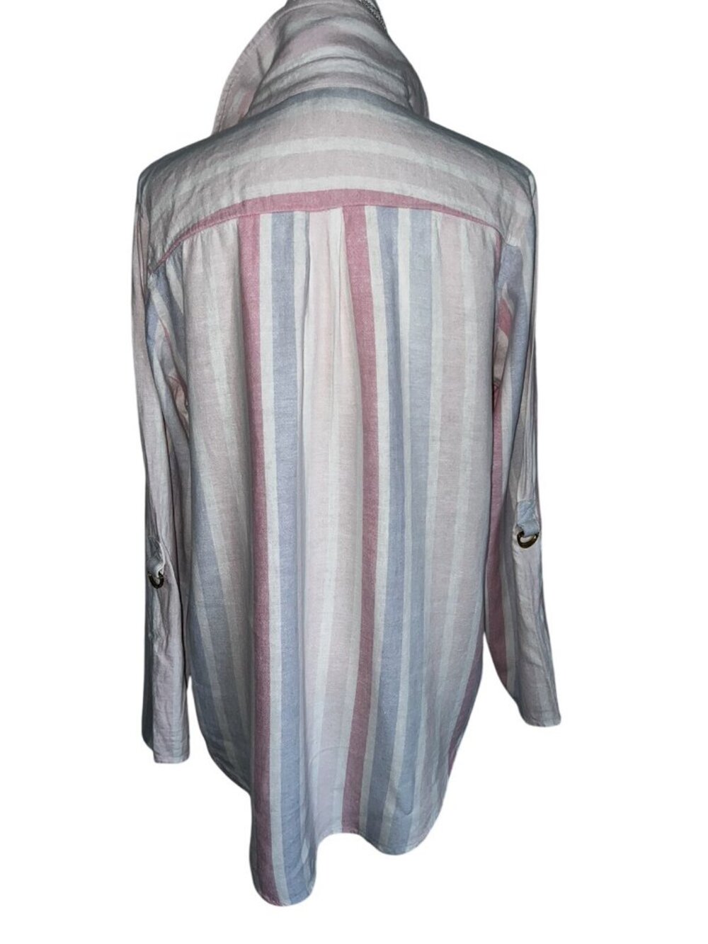 Ellen Tracy Striped Button-Front Shirt w/Roll-Tab Sleeves Womens L Pink/Blue - Picture 3 of 9